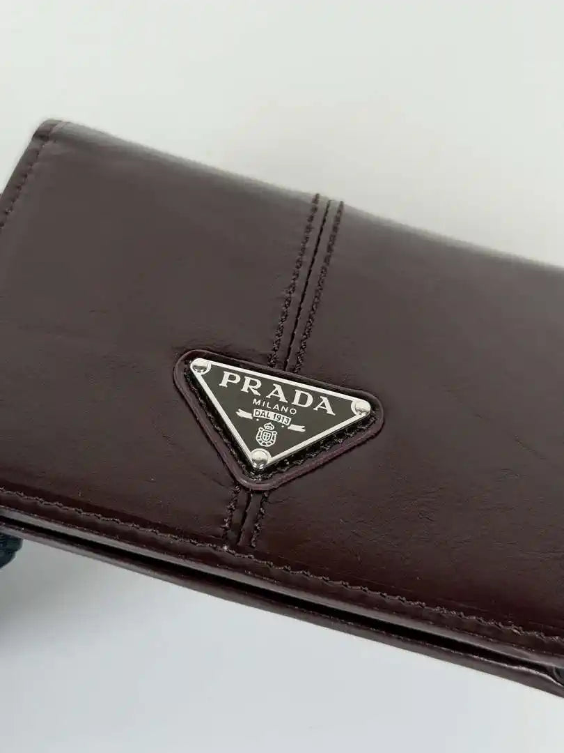 Prada 1MV204 Small shiny Leather Wallet Wine Red