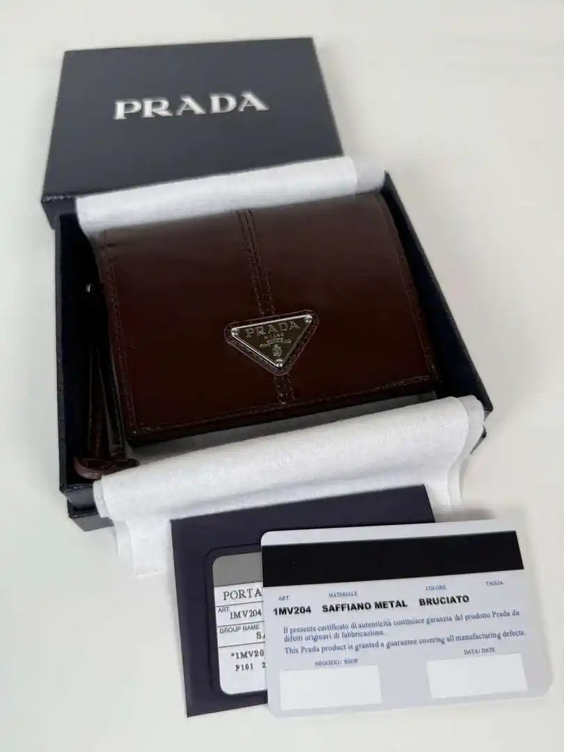 Prada 1MV204 Small shiny Leather Wallet Wine Red