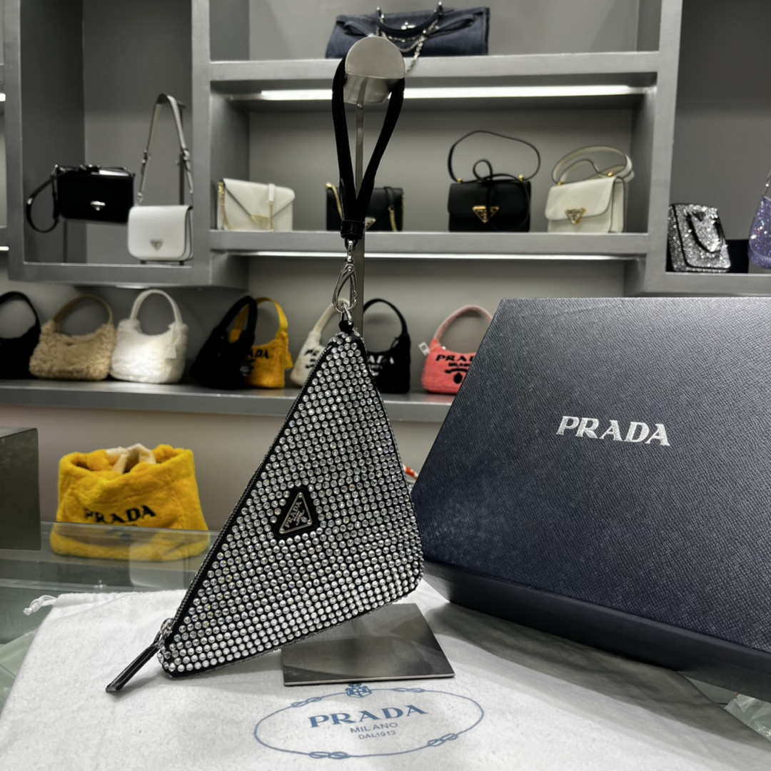 Prada 1NE039 Crystal-studded satin pouch Black - Default Title - View 1