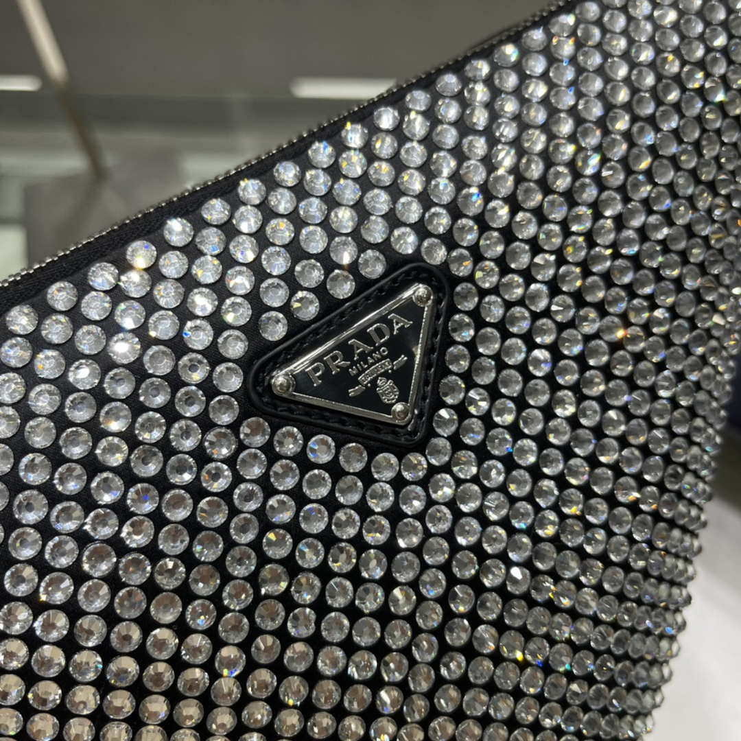 Prada 1NE039 Crystal-studded satin pouch Black - Default Title - View 8