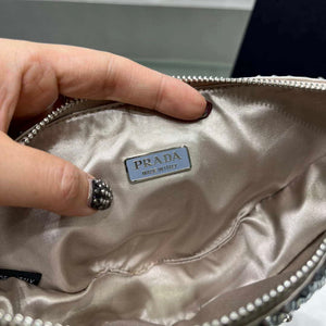 Prada 1NE039 Crystal-studded satin pouch Gray - Default Title - View 9