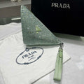 Prada 1NE039 Crystal-studded satin pouch Green - Default Title - View 1