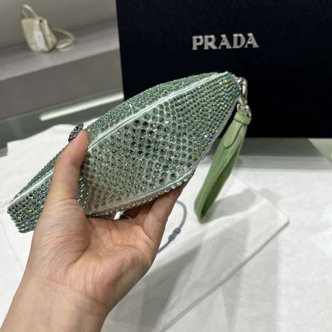 Prada 1NE039 Crystal-studded satin pouch Green - Default Title - View 5