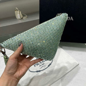 Prada 1NE039 Crystal-studded satin pouch Green - Default Title - View 6