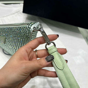 Prada 1NE039 Crystal-studded satin pouch Green - Default Title - View 7