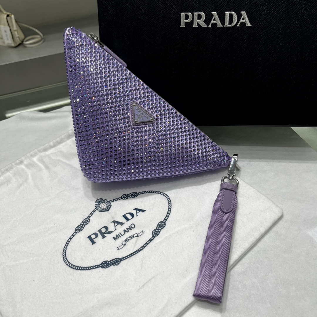Prada 1NE039 Crystal-studded satin pouch Purple - Default Title - View 1