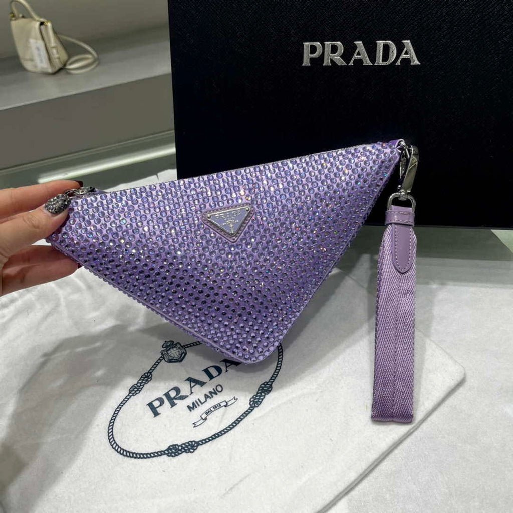 Prada 1NE039 Crystal-studded satin pouch Purple