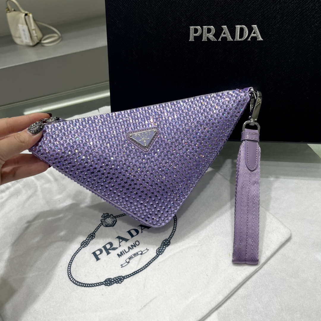Prada 1NE039 Crystal-studded satin pouch Purple - Default Title - View 2