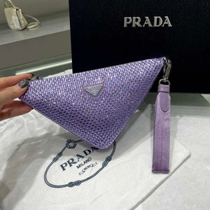 Prada 1NE039 Crystal-studded satin pouch Purple - Default Title - View 2