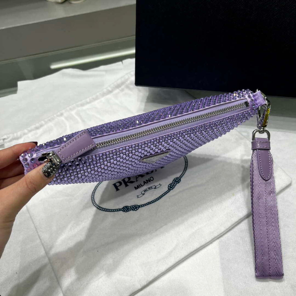 Prada 1NE039 Crystal-studded satin pouch Purple
