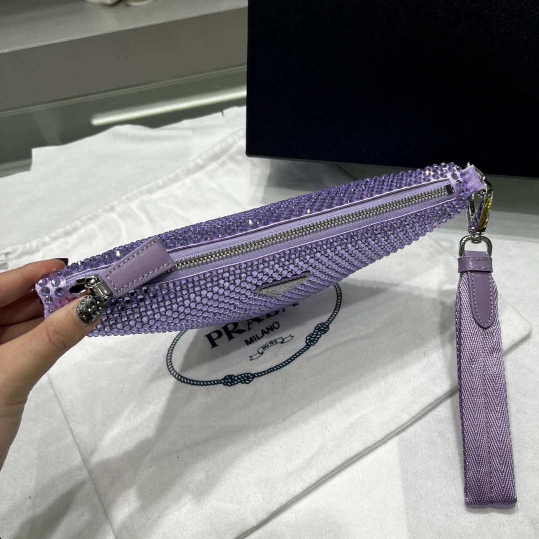 Prada 1NE039 Crystal-studded satin pouch Purple - Default Title - View 3