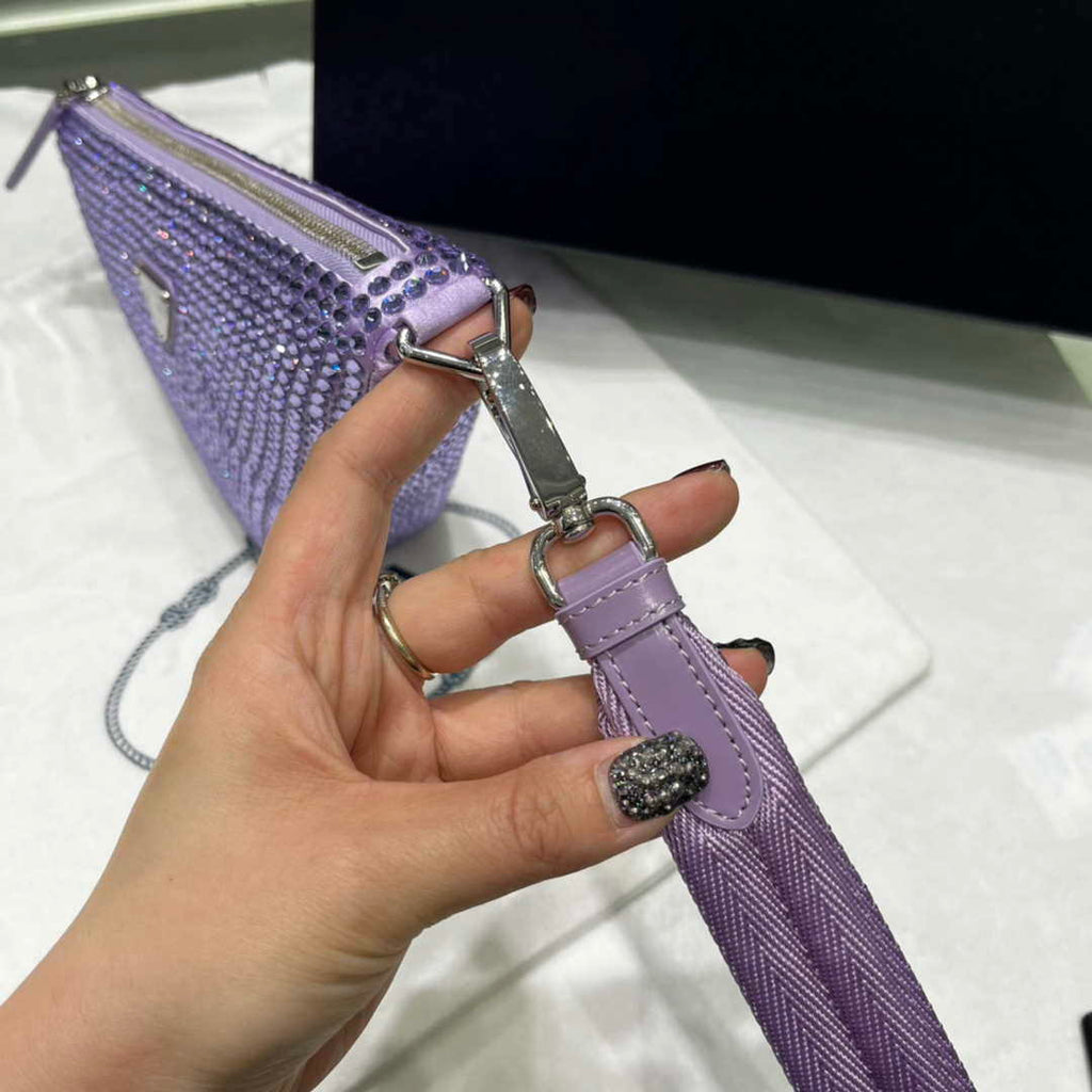 Prada 1NE039 Crystal-studded satin pouch Purple