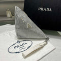 Prada 1NE039 Crystal-studded satin pouch White