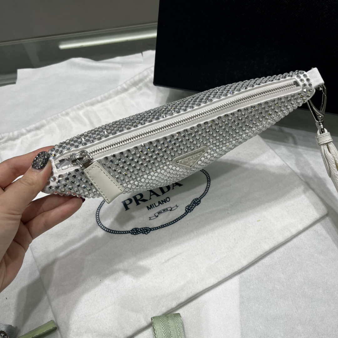 Prada 1NE039 Crystal-studded satin pouch White - Default Title - View 3