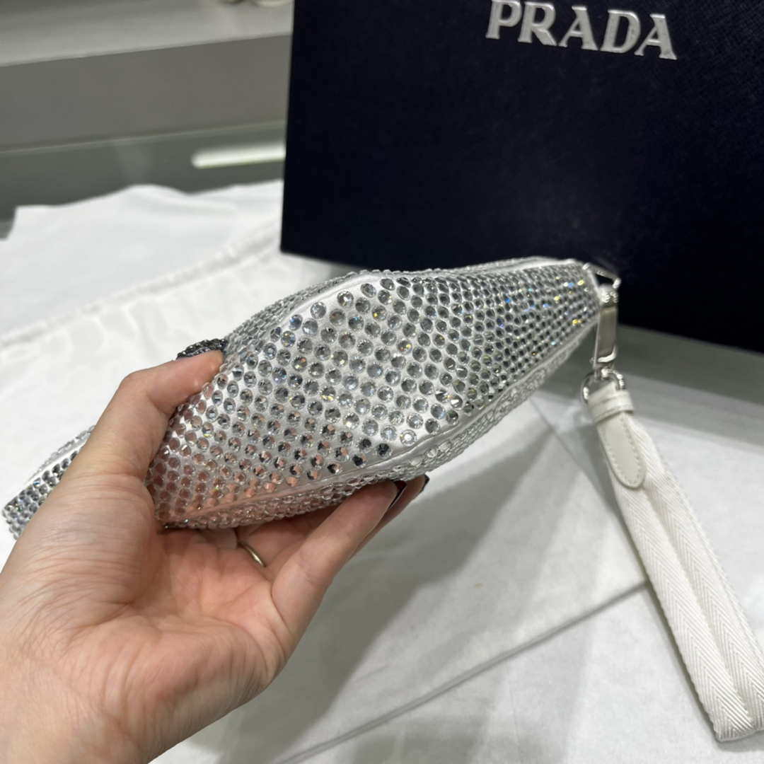 Prada 1NE039 Crystal-studded satin pouch White - Default Title - View 5
