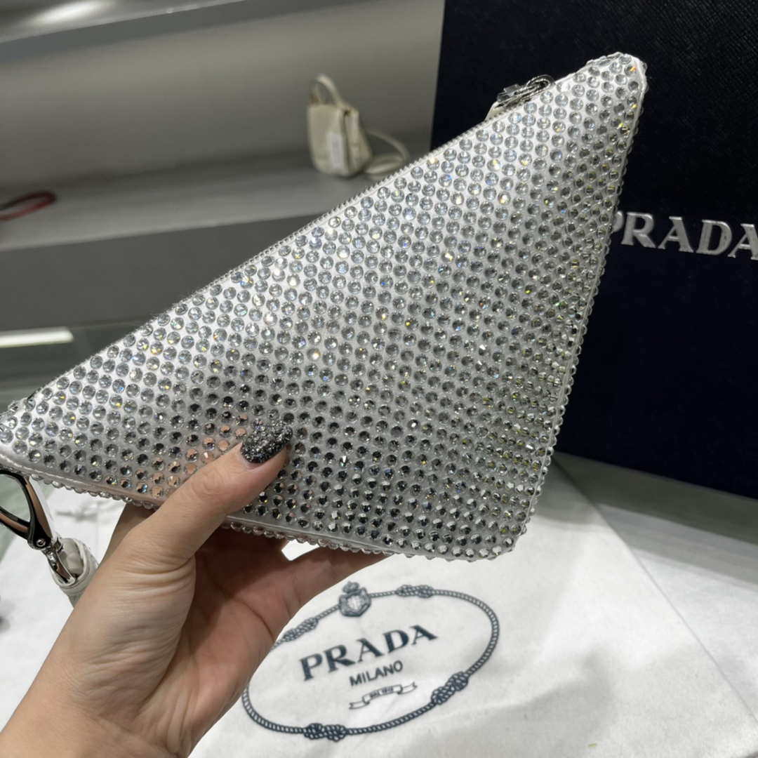 Prada 1NE039 Crystal-studded satin pouch White - Default Title - View 6