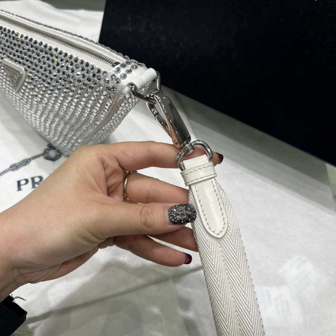 Prada 1NE039 Crystal-studded satin pouch White - Default Title - View 7