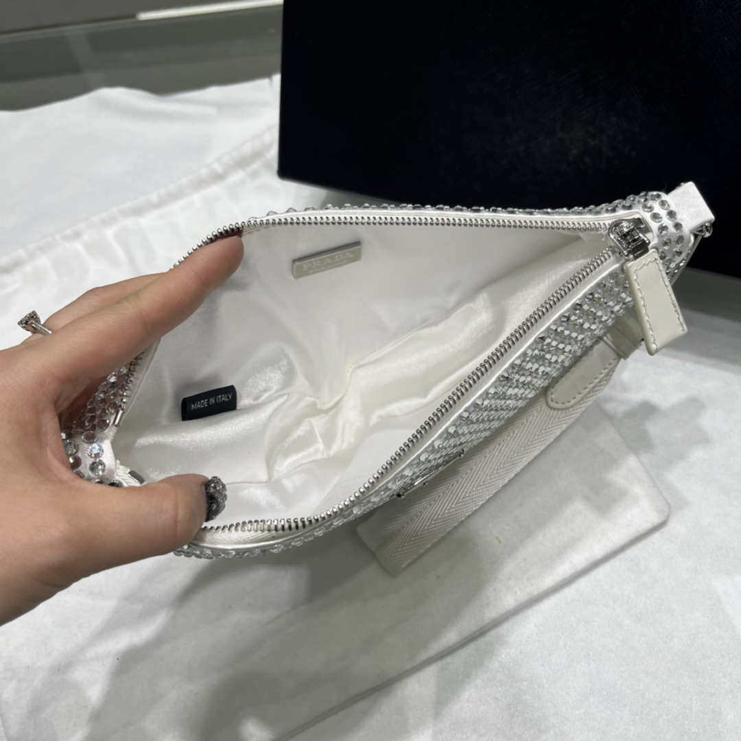 Prada 1NE039 Crystal-studded satin pouch White - Default Title - View 8