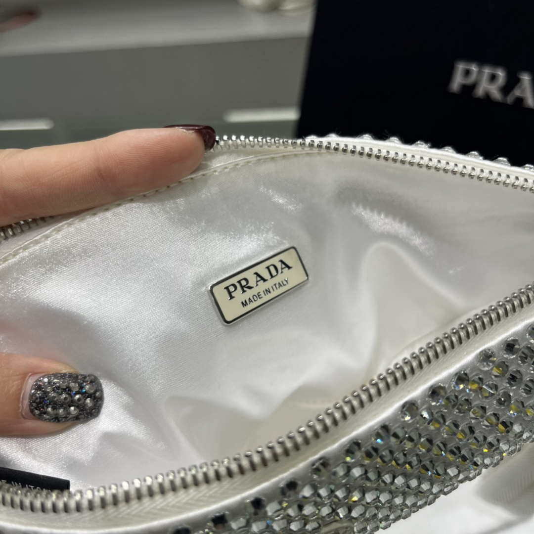 Prada 1NE039 Crystal-studded satin pouch White - Default Title - View 9