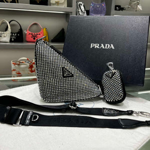 Prada 1NE190 Crystal-studded satin pouch Black - Default Title - View 1