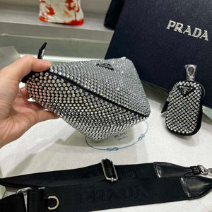 Prada 1NE190 Crystal-studded satin pouch Black - Default Title - View 3