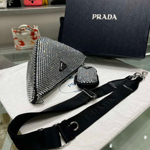 Prada 1NE190 Crystal-studded satin pouch Black - Default Title - View 8
