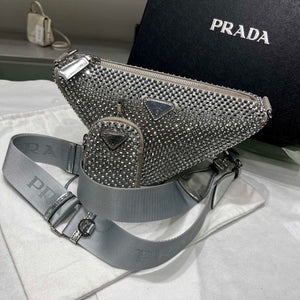 Prada 1NE190 Crystal-studded satin pouch Gray - Default Title - View 5
