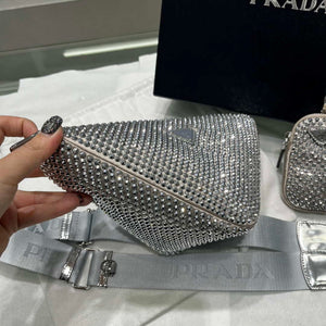 Prada 1NE190 Crystal-studded satin pouch Gray - Default Title - View 7