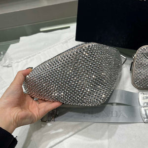 Prada 1NE190 Crystal-studded satin pouch Gray - Default Title - View 8