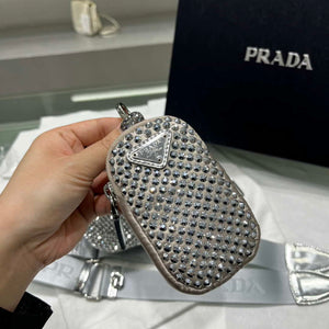 Prada 1NE190 Crystal-studded satin pouch Gray - Default Title - View 9
