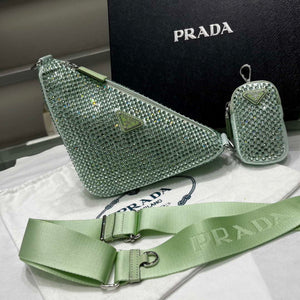 Prada 1NE190 Crystal-studded satin pouch Green - Default Title - View 1