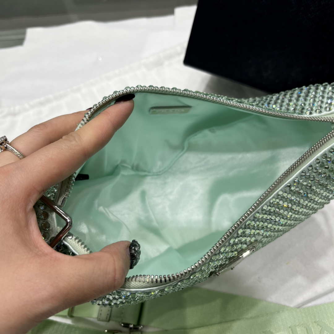 Prada 1NE190 Crystal-studded satin pouch Green - Default Title - View 7