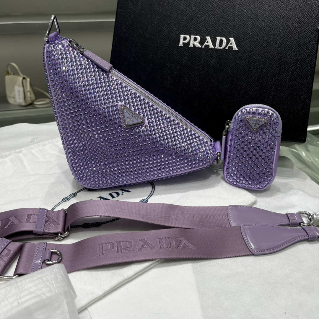 Prada 1NE190 Crystal-studded satin pouch Purple - Default Title - View 1