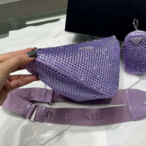 Prada 1NE190 Crystal-studded satin pouch Purple - Default Title - View 3