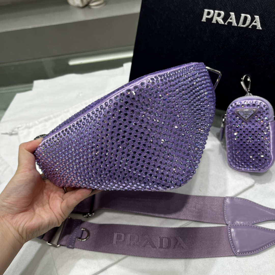 Prada 1NE190 Crystal-studded satin pouch Purple - Default Title - View 4