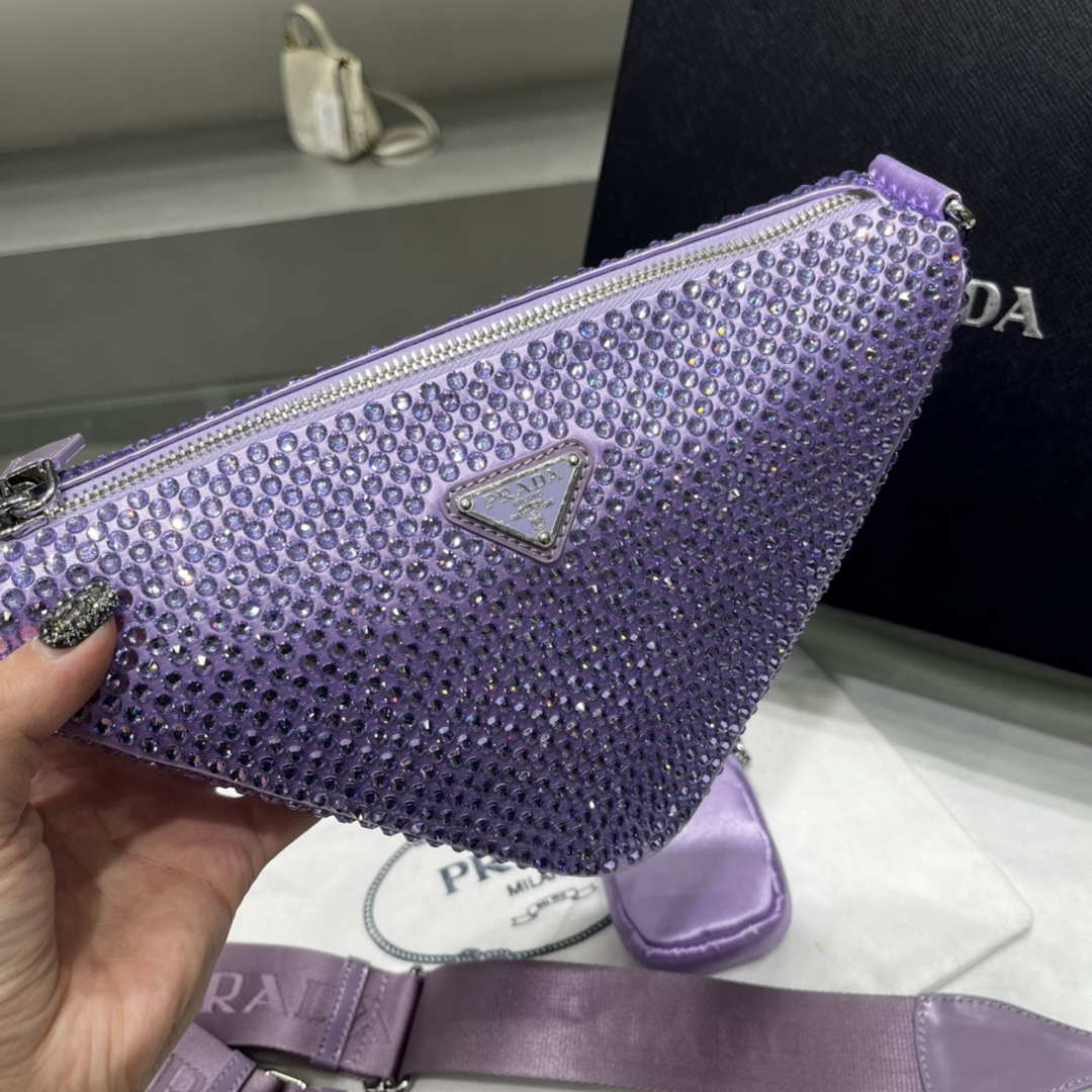 Prada 1NE190 Crystal-studded satin pouch Purple - Default Title - View 5