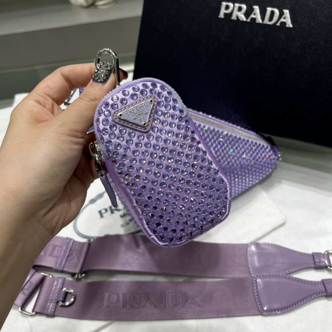 Prada 1NE190 Crystal-studded satin pouch Purple - Default Title - View 6