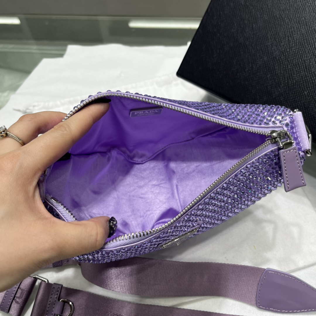 Prada 1NE190 Crystal-studded satin pouch Purple - Default Title - View 7