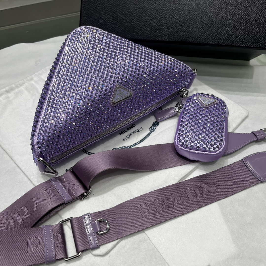 Prada 1NE190 Crystal-studded satin pouch Purple - Default Title - View 8