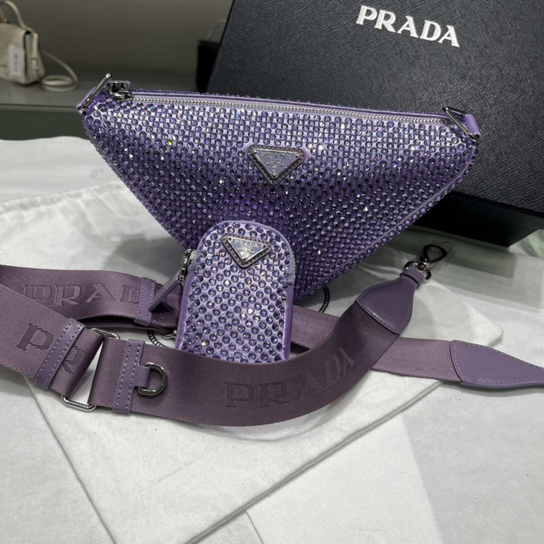 Prada 1NE190 Crystal-studded satin pouch Purple - Default Title - View 9