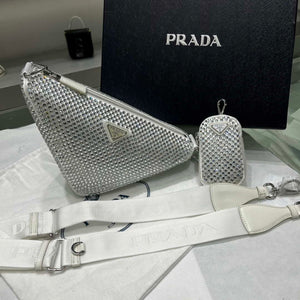 Prada 1NE190 Crystal-studded satin pouch White - Default Title - View 1