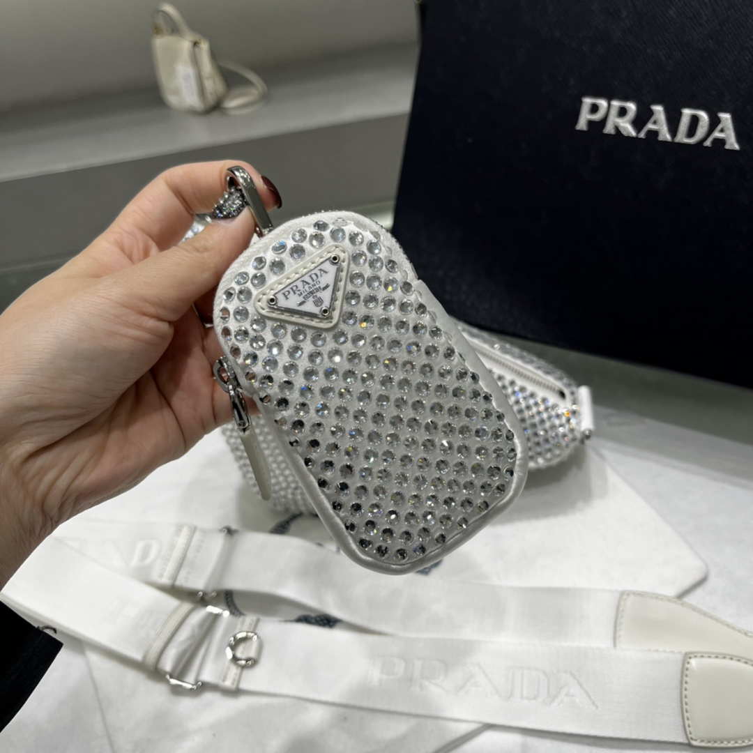 Prada 1NE190 Crystal-studded satin pouch White - Default Title - View 6