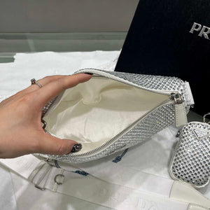 Prada 1NE190 Crystal-studded satin pouch White - Default Title - View 7