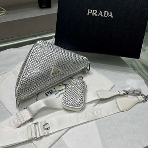 Prada 1NE190 Crystal-studded satin pouch White - Default Title - View 8
