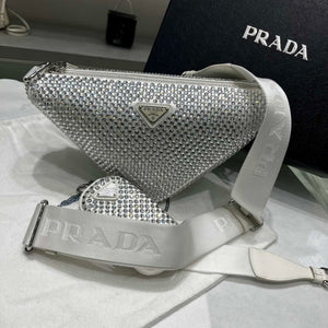 Prada 1NE190 Crystal-studded satin pouch White - Default Title - View 9