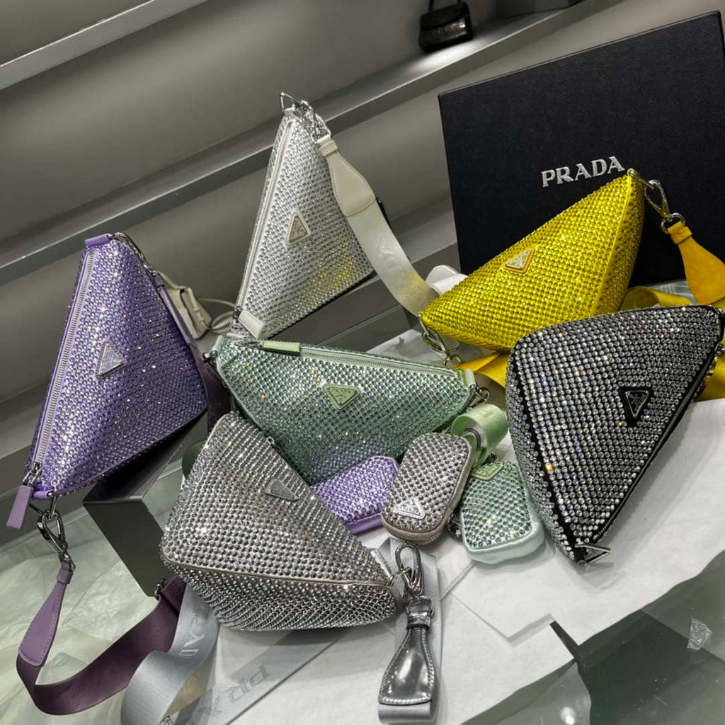 Prada 1NE190 Crystal-studded satin pouch White