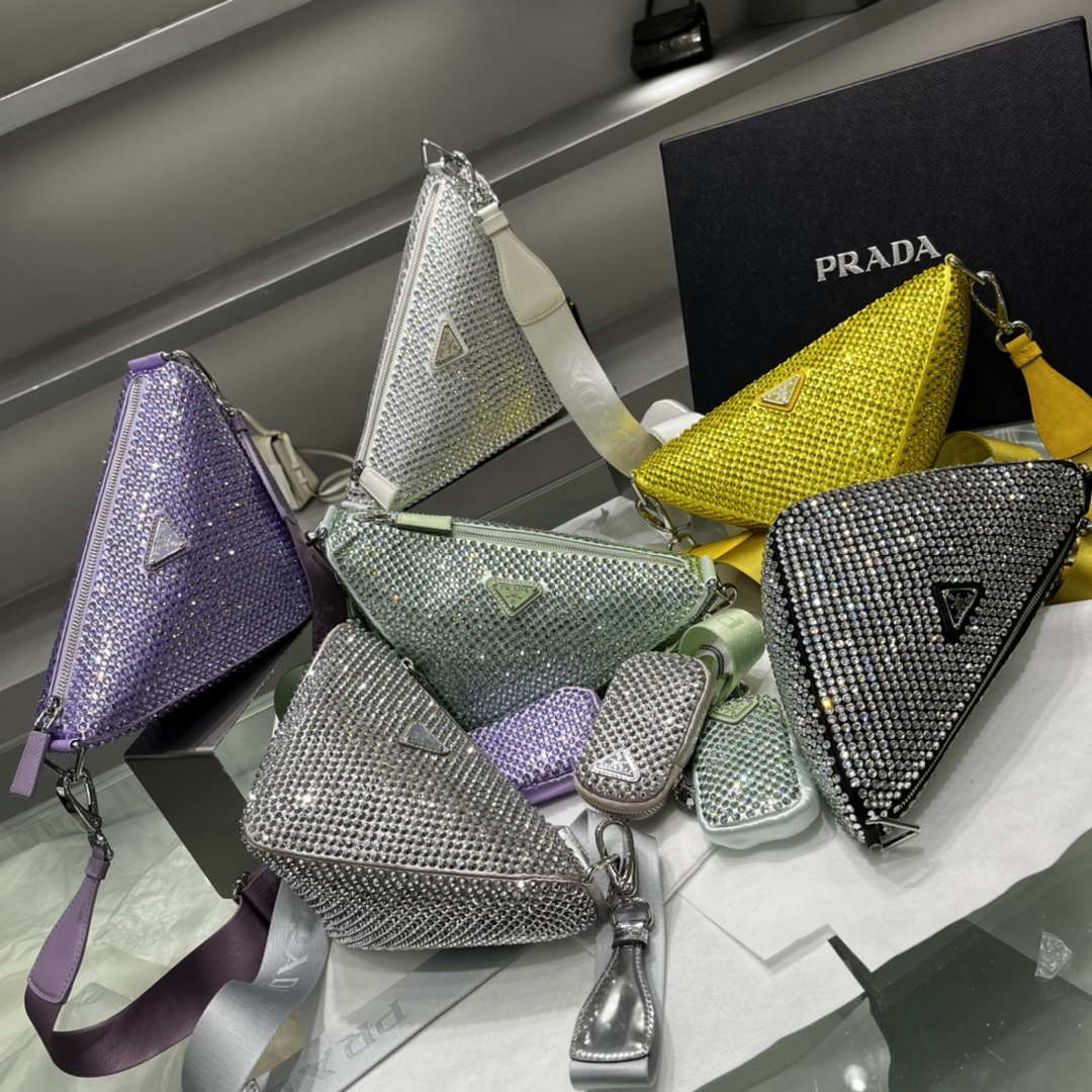 Prada 1NE190 Crystal-studded satin pouch White - Default Title - View 10