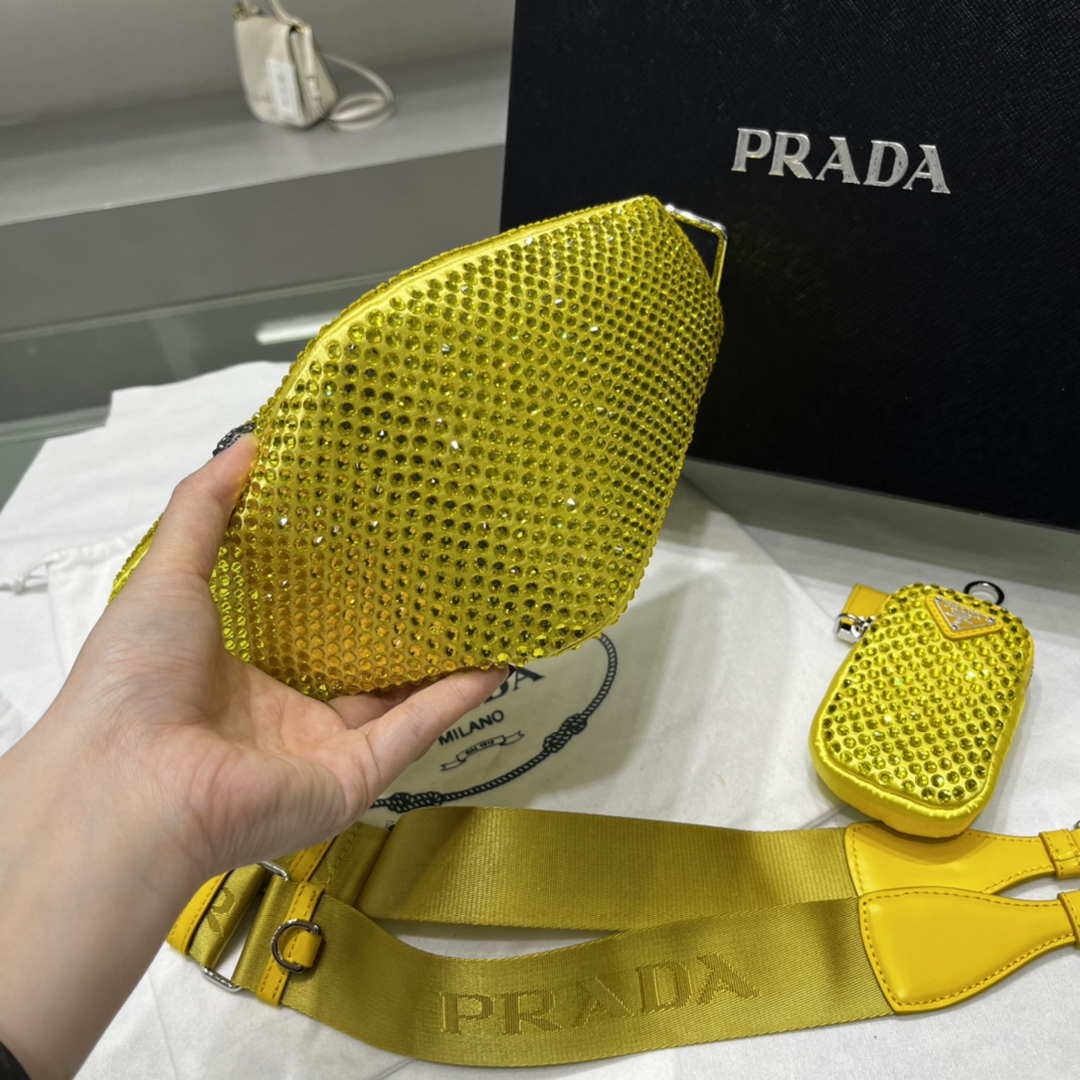 Prada 1NE190 Crystal-studded satin pouch Yellow - Default Title - View 4