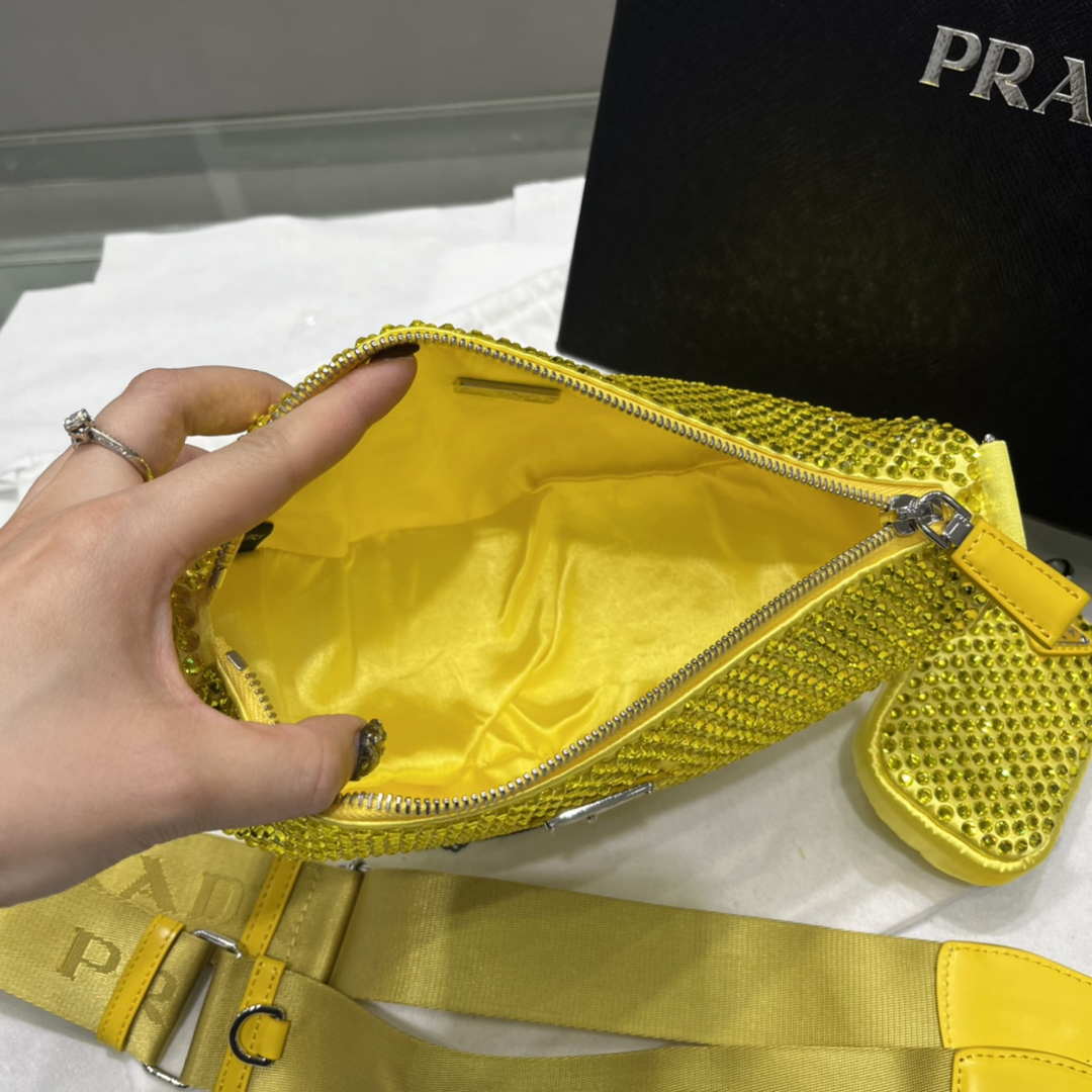 Prada 1NE190 Crystal-studded satin pouch Yellow - Default Title - View 7