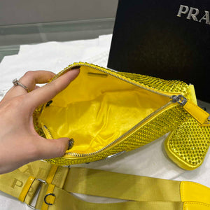 Prada 1NE190 Crystal-studded satin pouch Yellow - Default Title - View 7